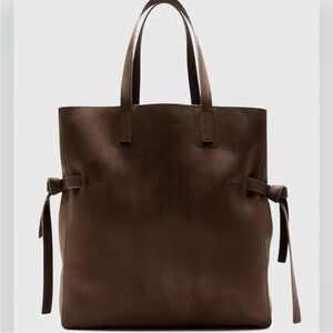 🆕 - Banana Republic Chocolate Brown Vegan Suede Side Tie Tote. NWT